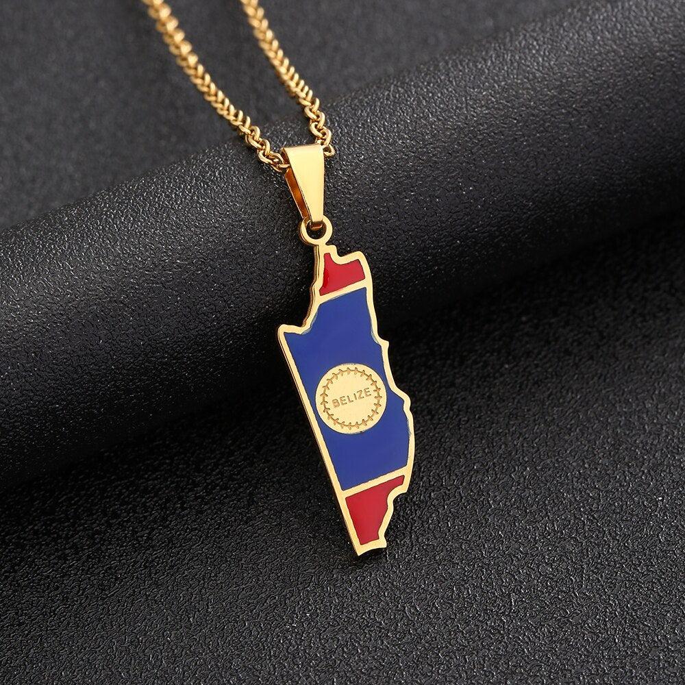 Belize Flag Map Necklace