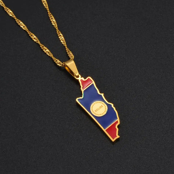 Belize Flag Map Necklace