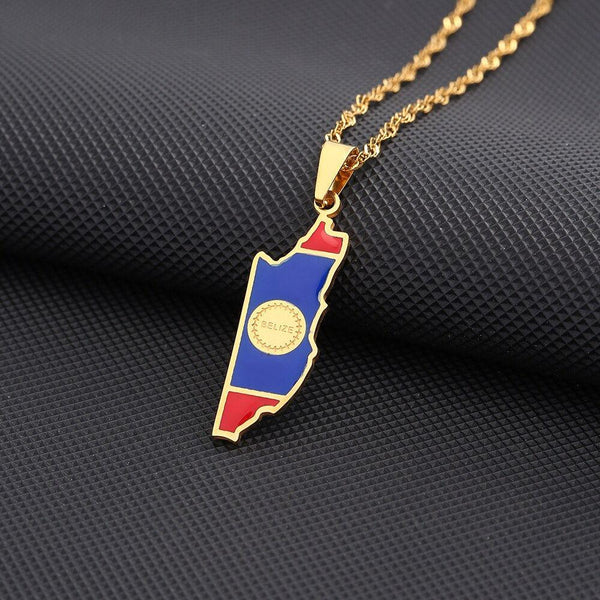 Belize Flag Map Necklace