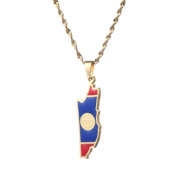 Belize Flag Map Necklace