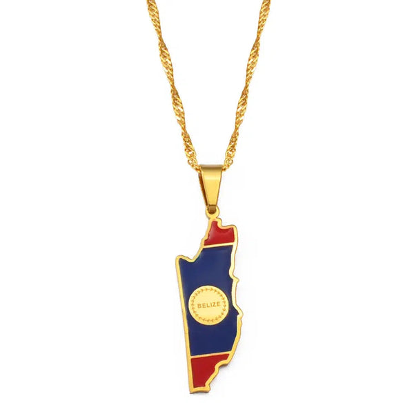 Belize Flag Map Necklace