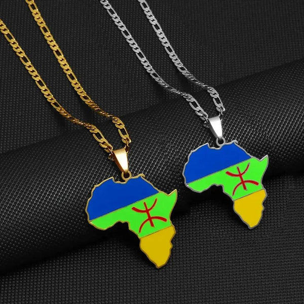 Berber Flag Necklace - Africa Map Pendant