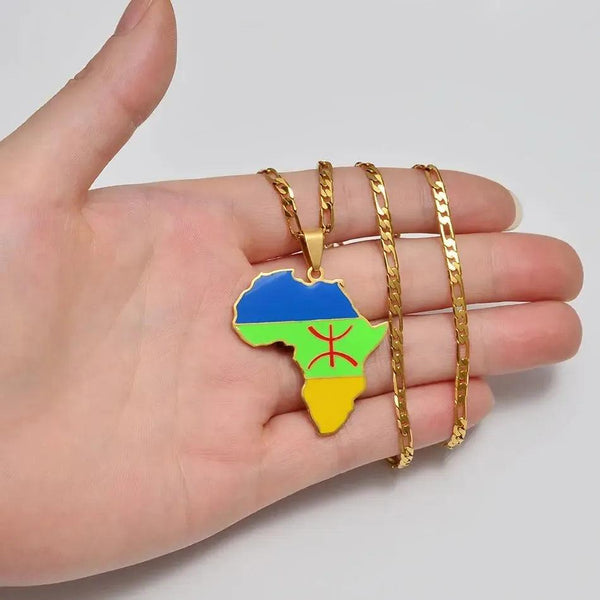 Berber Flag Necklace - Africa Map Pendant