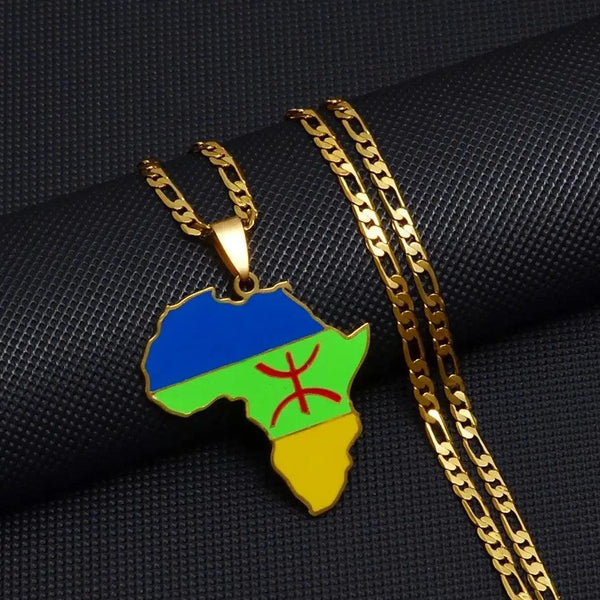 Berber Flag Necklace - Africa Map Pendant