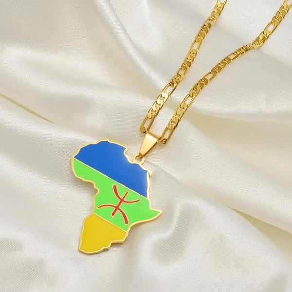 Berber Flag Necklace - Africa Map Pendant