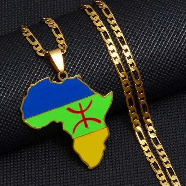 Berber Flag Necklace - Africa Map Pendant