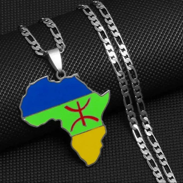 Berber Flag Necklace - Africa Map Pendant