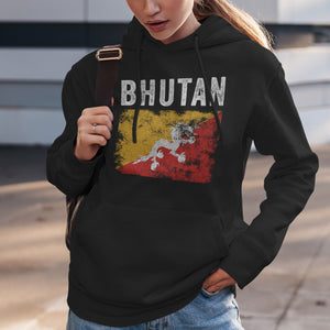 Bhutan Flag Distressed - Bhutanese Flag Hoodie
