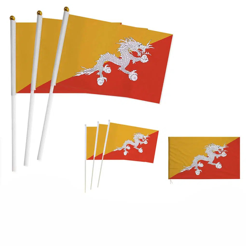 Bhutan Flag on Stick - Small Handheld Flag (50/100Pcs)