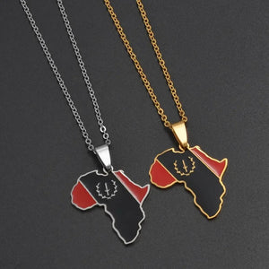 Black American Flag Necklace - Africa Map Pendant
