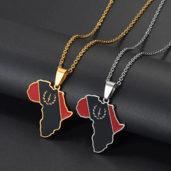 Black American Flag Necklace - Africa Map Pendant
