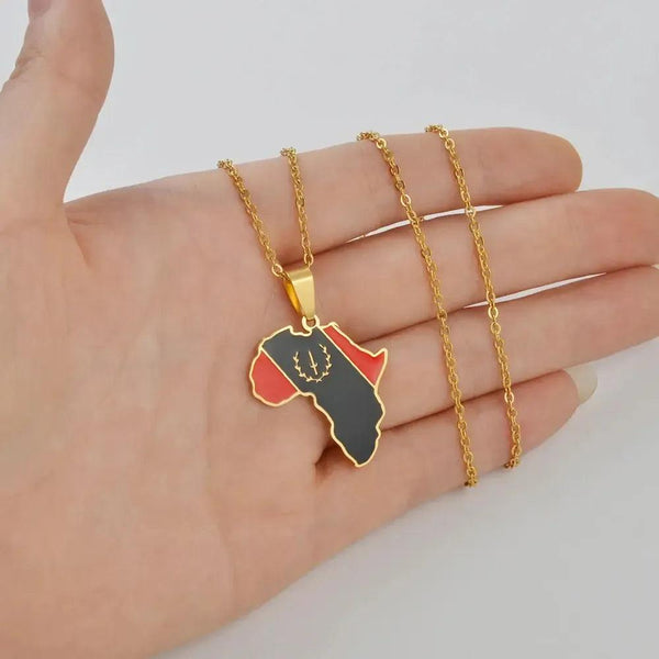 Black American Flag Necklace - Africa Map Pendant