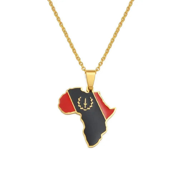 Black American Flag Necklace - Africa Map Pendant