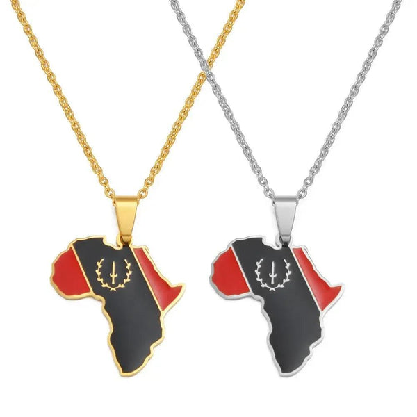 Black American Flag Necklace - Africa Map Pendant