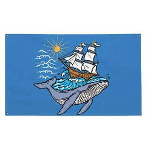 Blue Whale and Ship Flag - 90x150cm(3x5ft) - 60x90cm(2x3ft)