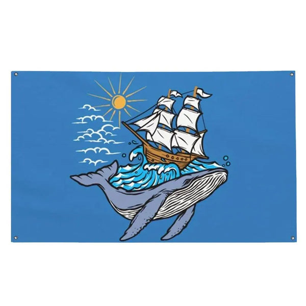 Blue Whale and Ship Flag - 90x150cm(3x5ft) - 60x90cm(2x3ft)