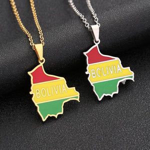 Bolivia Flag Map Necklace