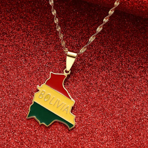 Bolivia Flag Map Necklace