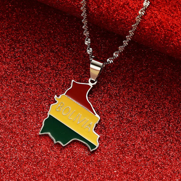 Bolivia Flag Map Necklace