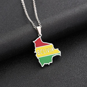 Bolivia Flag Map Necklace