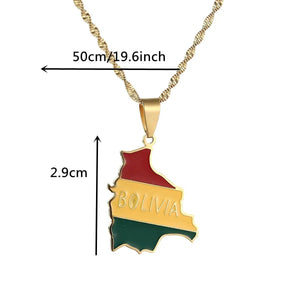 Bolivia Flag Map Necklace