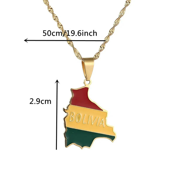 Bolivia Flag Map Necklace