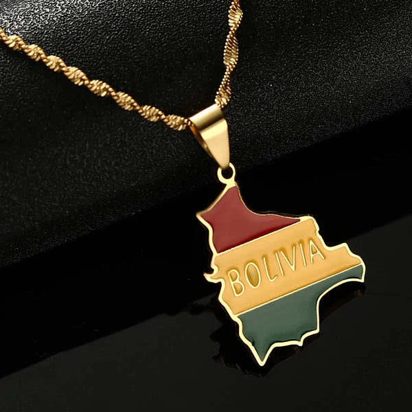 Bolivia Flag Map Necklace