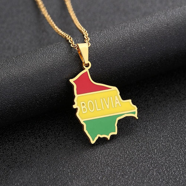 Bolivia Flag Map Necklace