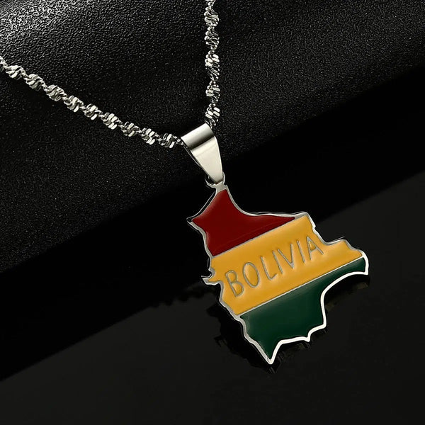 Bolivia Flag Map Necklace