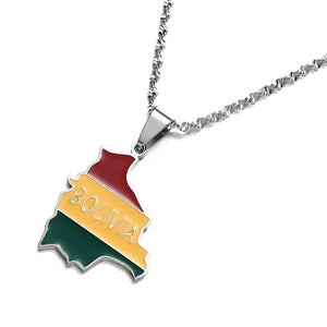 Bolivia Flag Map Necklace