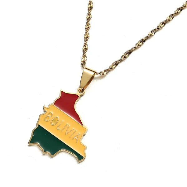 Bolivia Flag Map Necklace