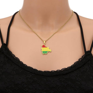 Bolivia Flag Map Necklace