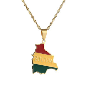 Bolivia Flag Map Necklace