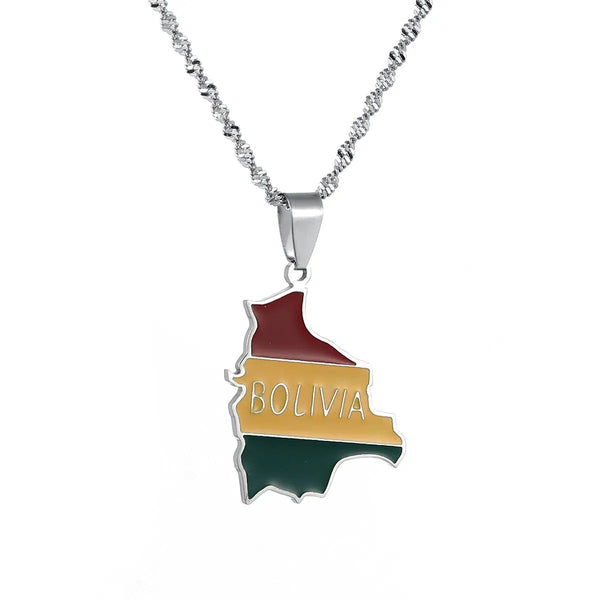 Bolivia Flag Map Necklace