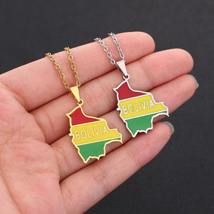 Bolivia Flag Map Necklace