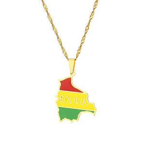 Bolivia Flag Map Necklace