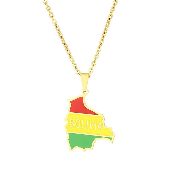 Bolivia Flag Map Necklace