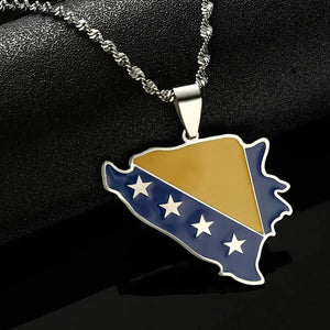 Bosnia & Herzegovina Flag Map Necklace