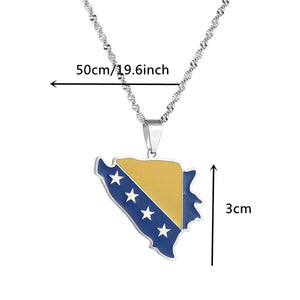 Bosnia & Herzegovina Flag Map Necklace