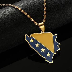 Bosnia & Herzegovina Flag Map Necklace