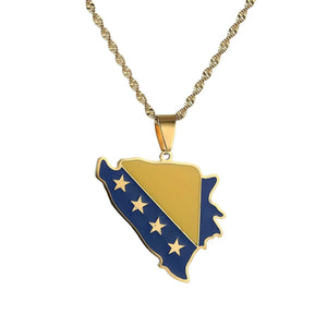 Bosnia & Herzegovina Flag Map Necklace