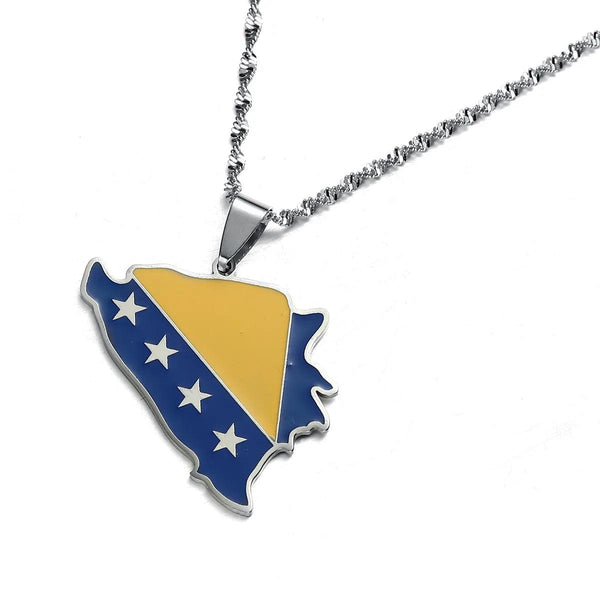 Bosnia & Herzegovina Flag Map Necklace