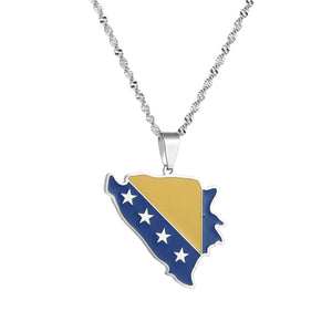 Bosnia & Herzegovina Flag Map Necklace