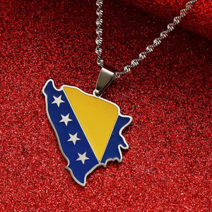 Bosnia and Herzegovina Flag Map Necklace