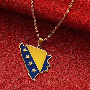 Bosnia and Herzegovina Flag Map Necklace