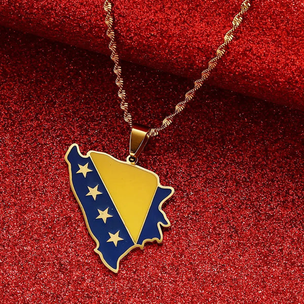 Bosnia and Herzegovina Flag Map Necklace