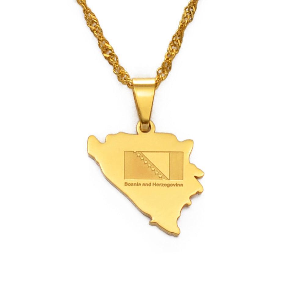 Bosnia and Herzegovina Flag Map Necklace