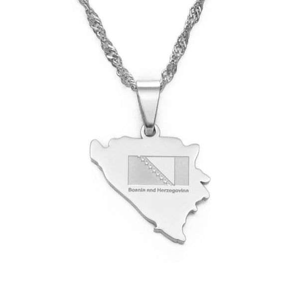 Bosnia and Herzegovina Flag Map Necklace