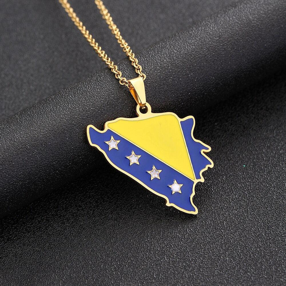 Bosnia and Herzegovina Flag Map Necklace