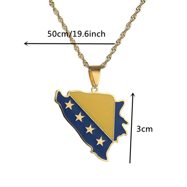 Bosnia and Herzegovina Flag Map Necklace